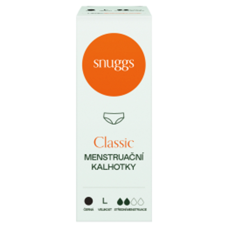 Snuggs Period Underwear Classic: Medium Flow Black látkové menstruační kalhotky pro střední menstruaci velikost L 1 ks