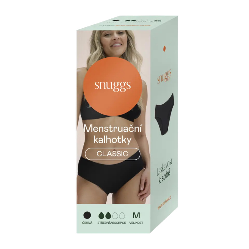Snuggs Period Underwear Classic: Medium Flow Black látkové menstruační kalhotky pro střední menstruaci velikost M 1 ks