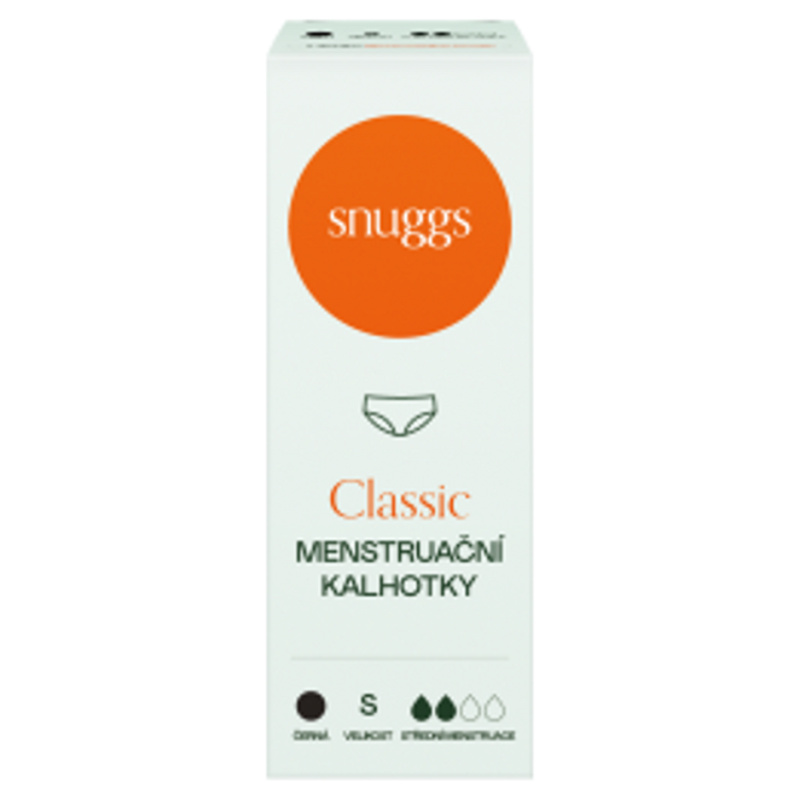 Snuggs Period Underwear Classic: Medium Flow Black látkové menstruační kalhotky pro střední menstruaci velikost S 1 ks