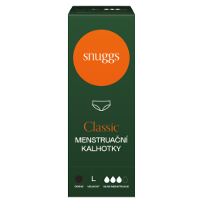 Snuggs Period Underwear Classic: Heavy Flow Black látkové menstruační kalhotky pro silnou menstruaci velikost L 1 ks