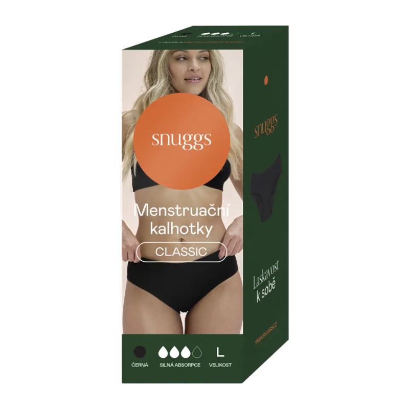 Snuggs Period Underwear Classic: Heavy Flow Black látkové menstruační kalhotky pro silnou menstruaci velikost L 1 ks