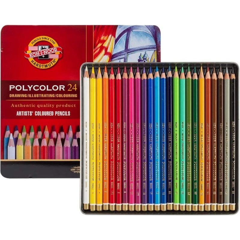 Koh-i-noor sada uměleckých pastelek POLYCOLOR  24 ks v plechové krabičce