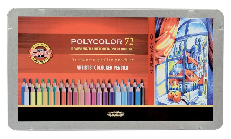 Koh-i-noor pastelky umělecké POLYCOLOR kreslířská sada 72  ks v plechové krabičce