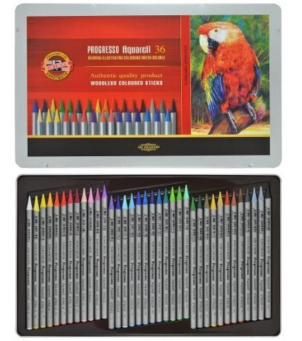 Koh-i-noor pastelky PROGRESSO akvarelové souprava 36 ks v plechové krabičce