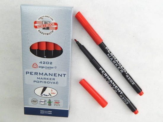 popisovač permanentní 4202 červený trojhranný KOH-I-NOOR