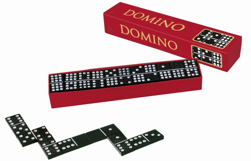 Domino společenská hra dřevo 28ks v krabičce 15,5x3,5x5cm