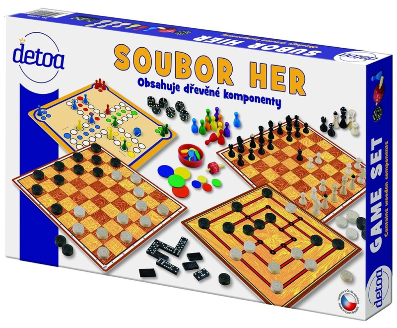 Soubor her 7 společenská hra dřevo v krabici 37x22x4cm
