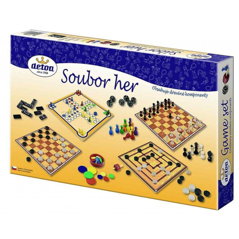 Soubor her 7 společenská hra dřevo v krabici 37x22x4cm