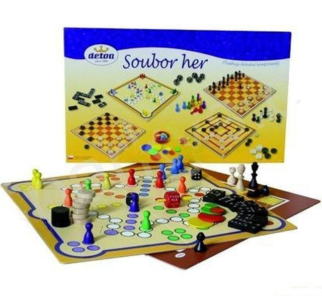 Soubor her 7 společenská hra dřevo v krabici 37x22x4cm