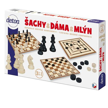 Detoa Šachy a dáma dřevěné figurky a kameny