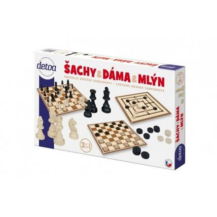 Detoa Šachy a dáma dřevěné figurky a kameny