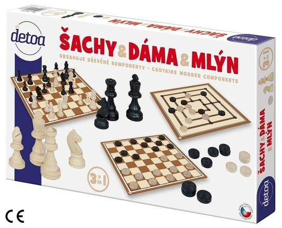 Detoa Šachy a dáma dřevěné figurky a kameny