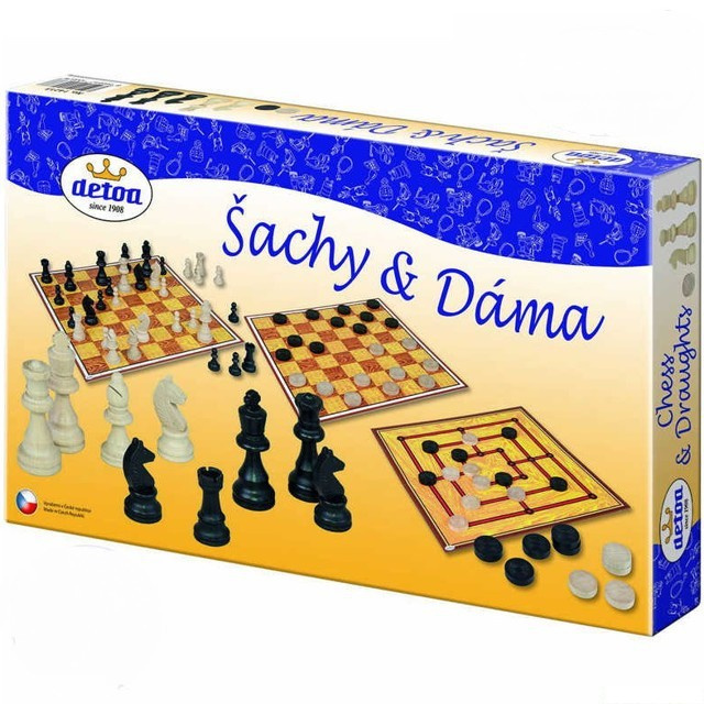 Detoa Šachy a dáma dřevěné figurky a kameny