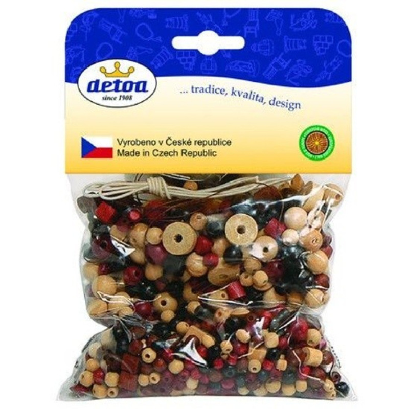 Detoa Mix dřevěných perlí 100g hnědo-přírodní
