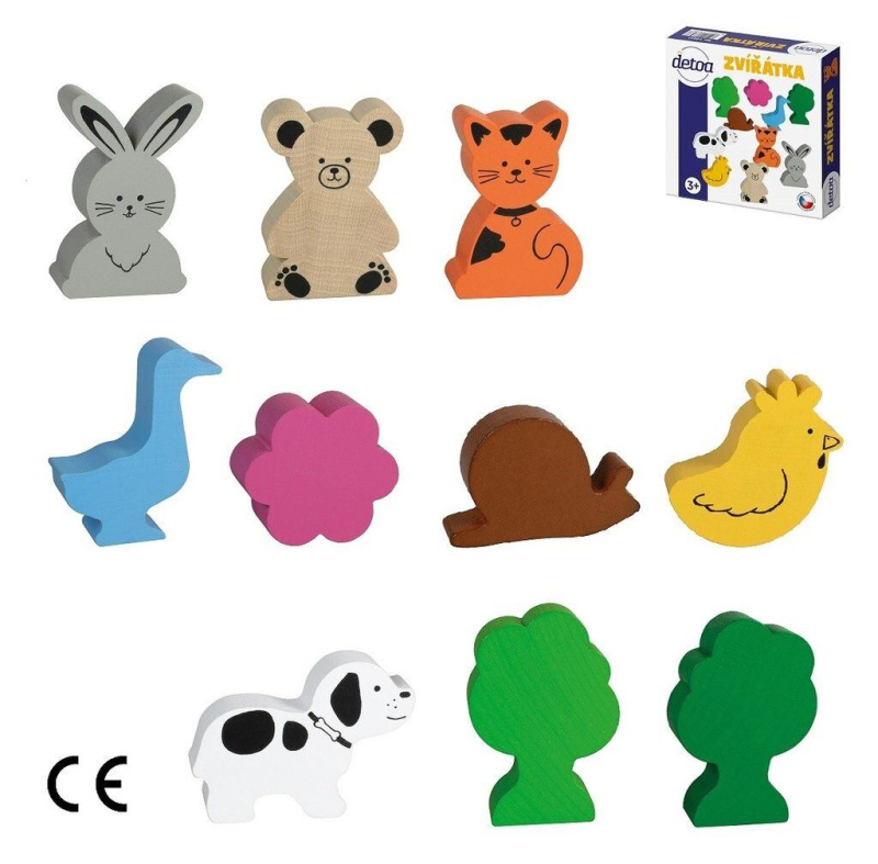 Sada dřevěných zvířátek v krabičce