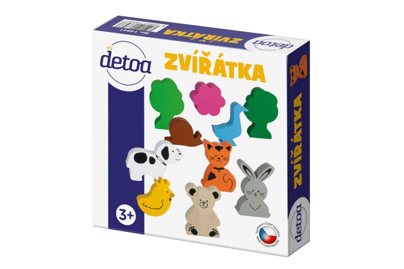 Sada dřevěných zvířátek v krabičce