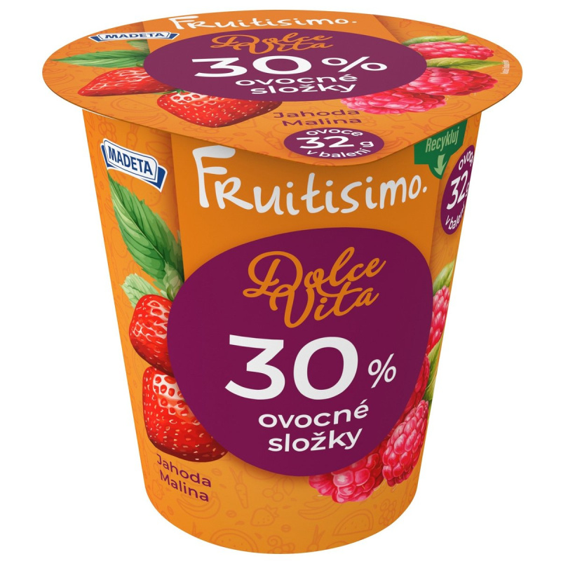 Madeta Fruitisimo dezert jahoda a malina