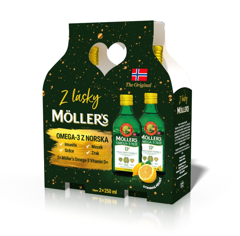 MÖLLER´S Omega 3 D+ s citronovou příchutí DÁRKOVÉ balení 2 x 250 ml