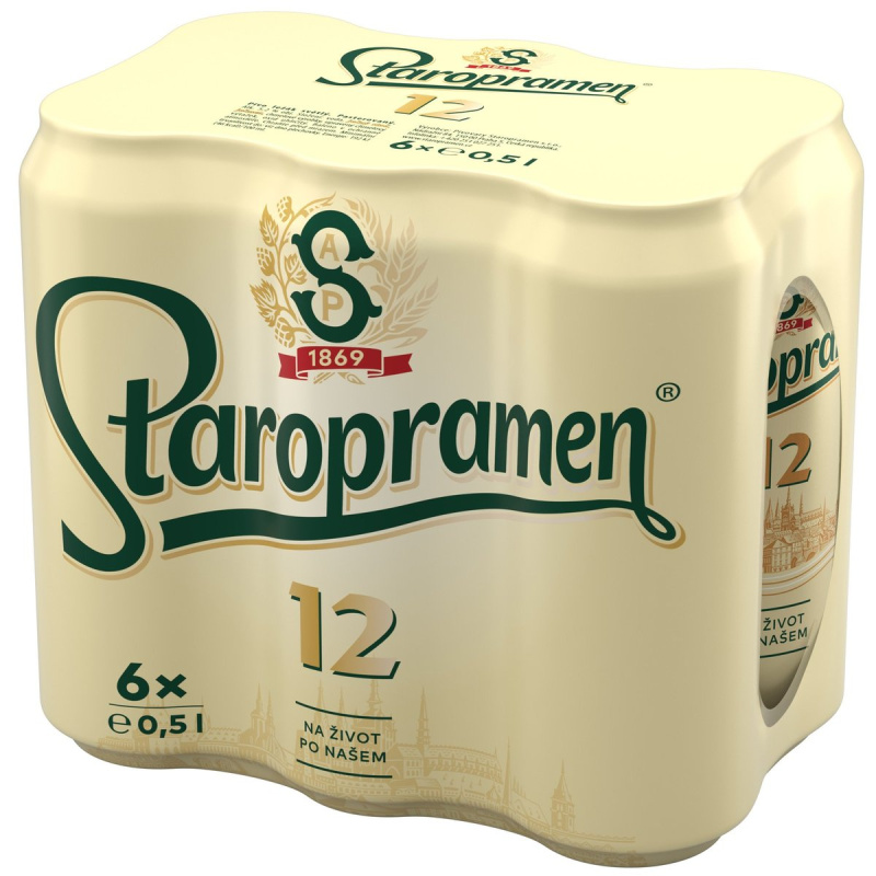 Staropramen 12 Pivo ležák světlý 6×0,5 l plech
