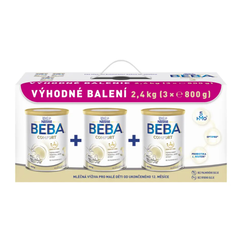 BEBA Batolecí mléko COMFORT 3, 12m+, 3x 800 g