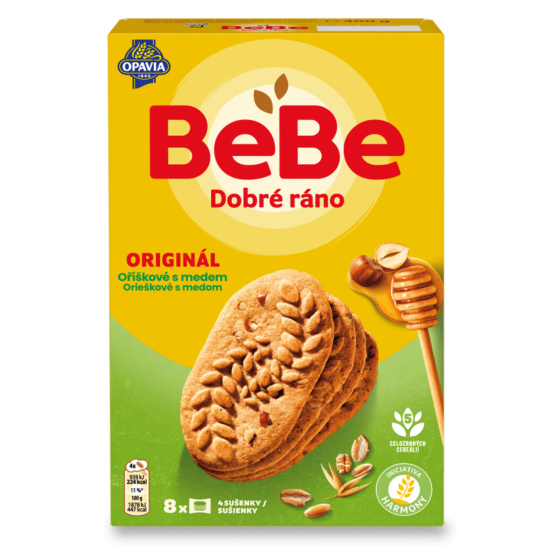 Opavia BeBe - cereální sušenky - oříškové s medem, 8 x 50 g
