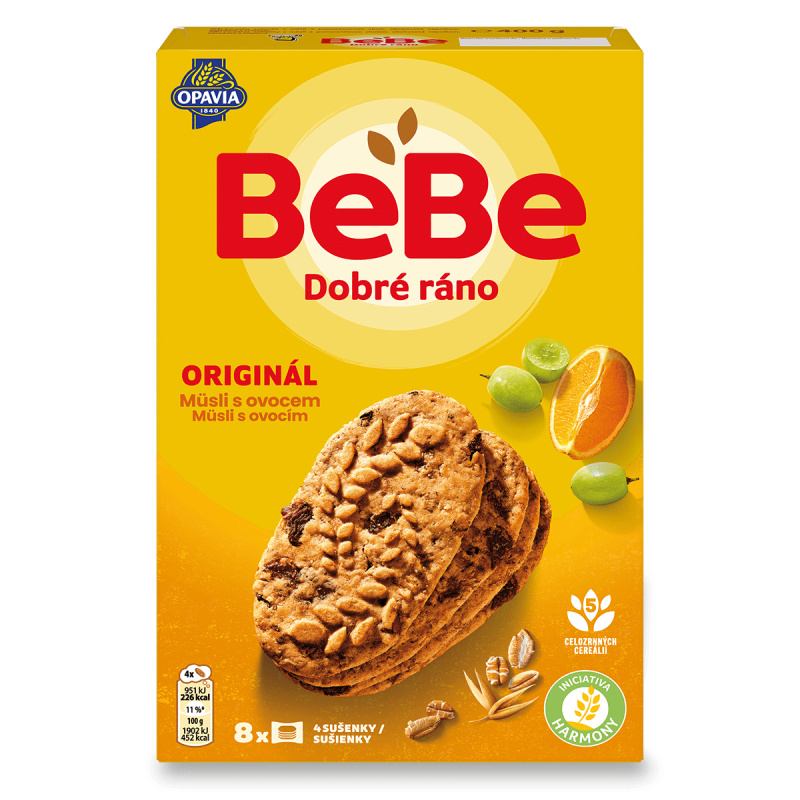 Opavia BeBe - cereální sušenky - müsli s ovocem, 8 x 50 g