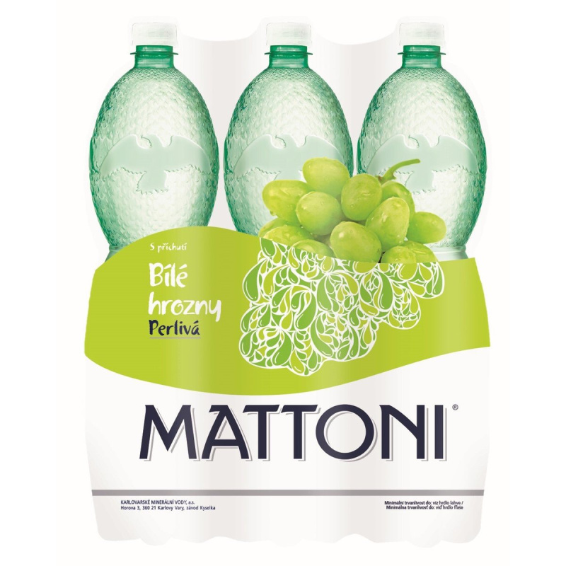 Ochucená minerální voda Mattoni - bílé hrozny, 6 x 1,5 l, perlivá