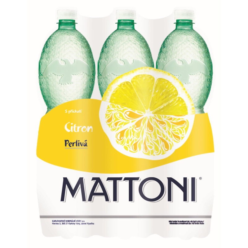 Ochucená minerální voda Mattoni - citron, 6 x 1,5 l, perlivá