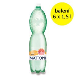 Ochucená minerální voda Mattoni - grapefruit, 6 x 1,5 l, perlivá