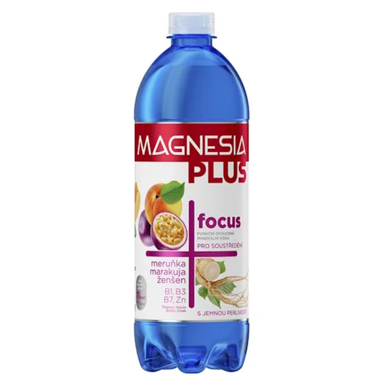 Magnesia Plus Focus - ochucená minerální voda - meruňka, marakuja, ženšen, 0,7 l