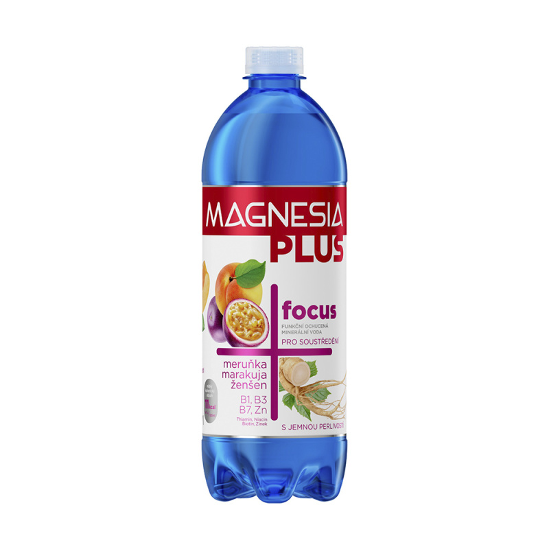 Magnesia Plus Focus - ochucená minerální voda - meruňka, marakuja, ženšen, 0,7 l