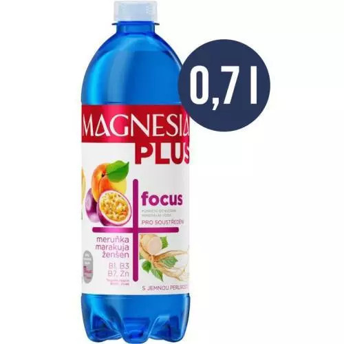 Magnesia Plus Focus - ochucená minerální voda - meruňka, marakuja, ženšen, 0,7 l