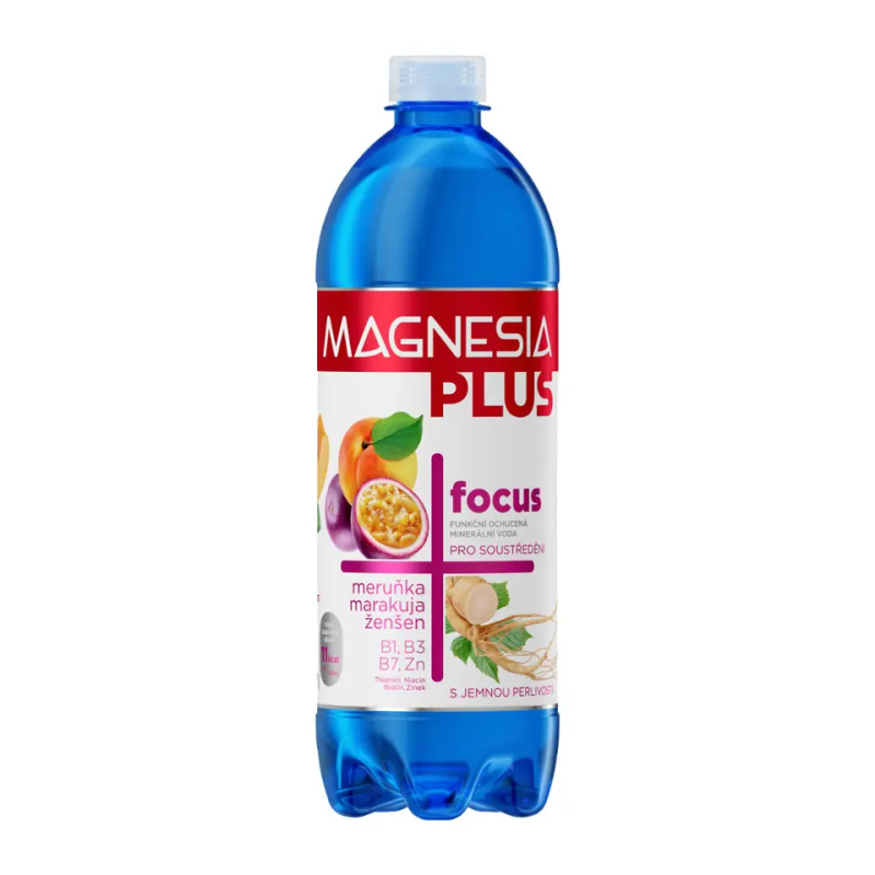 Magnesia Plus Focus - ochucená minerální voda - meruňka, marakuja, ženšen, 0,7 l
