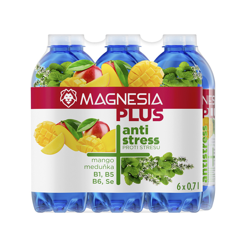 Magnesia Plus Minerální voda Magnesia Antistress -  mango, meduňka, jemně perlivá, 6x 0,7 l