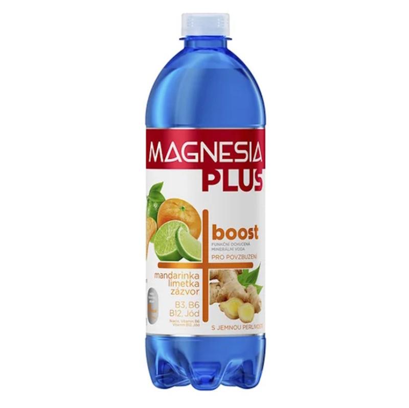 Magnesia Plus Boost - ochucená minerální voda - mandarinka, limetka a zázvor, 0,7 l