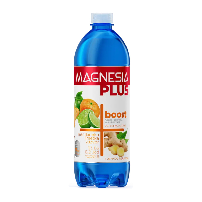 Magnesia Plus Boost - ochucená minerální voda - mandarinka, limetka a zázvor, 0,7 l