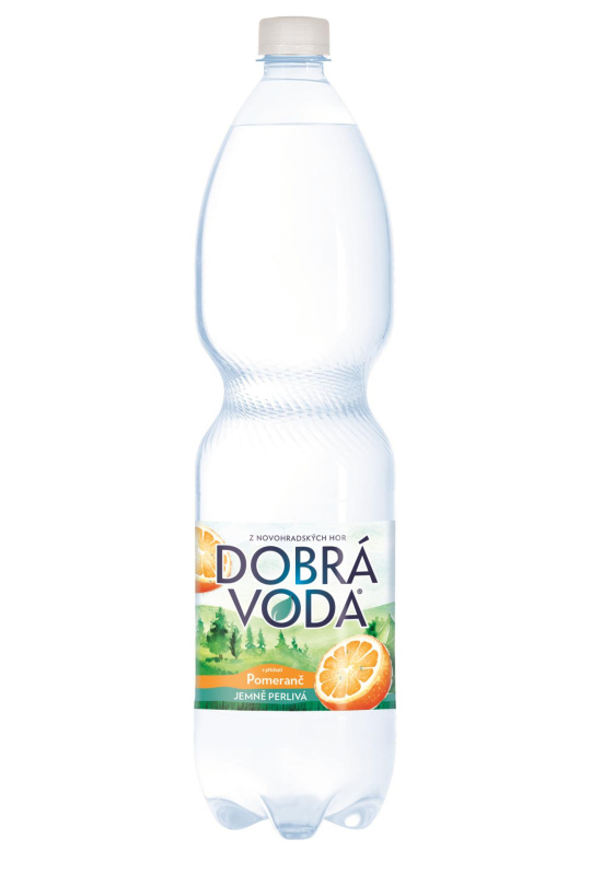 Ochucená minerální voda Dobrá voda - jemně perlivá, pomeranč, 6 x 1,5 l