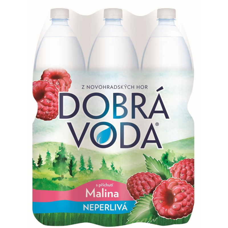 Ochucená minerální voda Dobrá voda - neperlivá, malina, 6 x 1,5 l