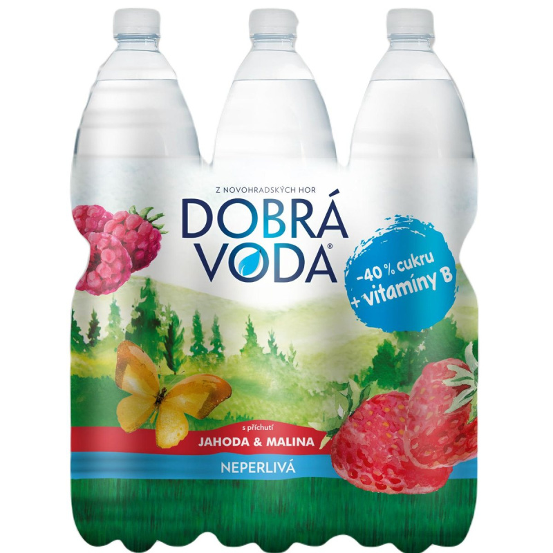 Dobrá voda - neperlivá voda - Jahoda a Malina, 6 × 1,5 l