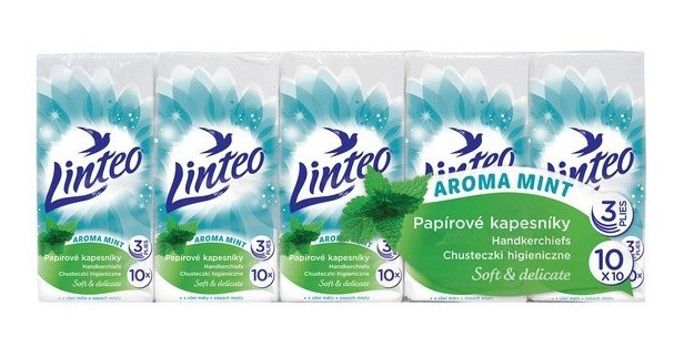LINTEO Papírové kapesníky 3-vrstvé vůně máty 10x10 ks