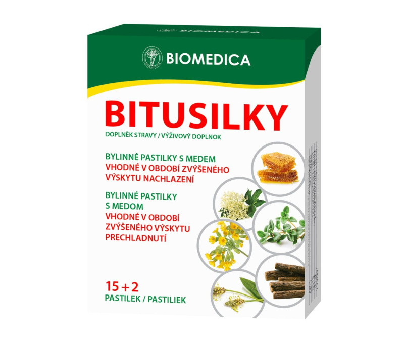 BIOMEDICA Bitusilky bylinné s medem 15+2 pastilek