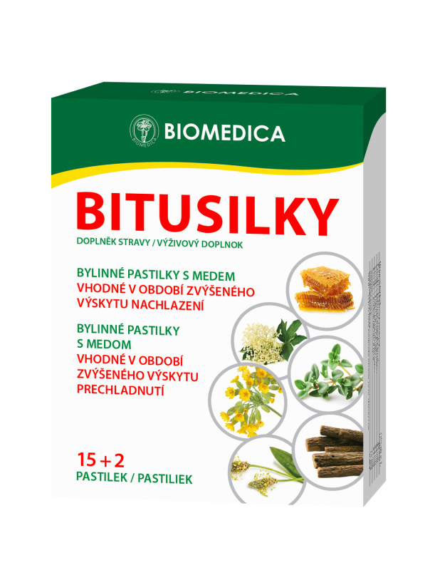 BIOMEDICA Bitusilky bylinné s medem 15+2 pastilek