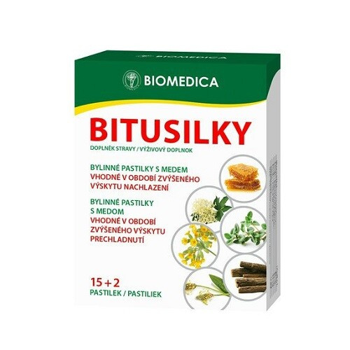 BIOMEDICA Bitusilky bylinné s medem 15+2 pastilek