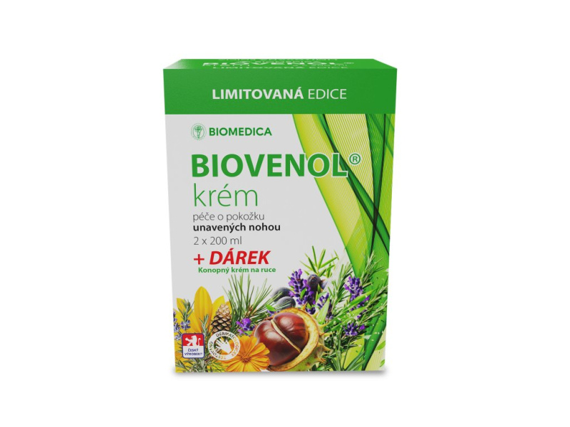 Biomedica Biovenol krém 2x200 ml + konopný krém na ruce 100 ml