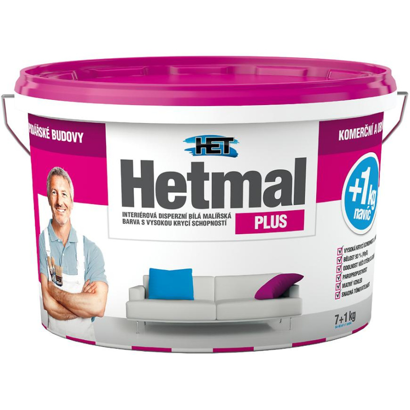 Malba interiérová HET Hetmal Plus bílá 7+1 kg