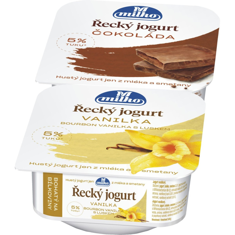 Milko Řecký jogurt vanilka a čokoláda 2×140 g