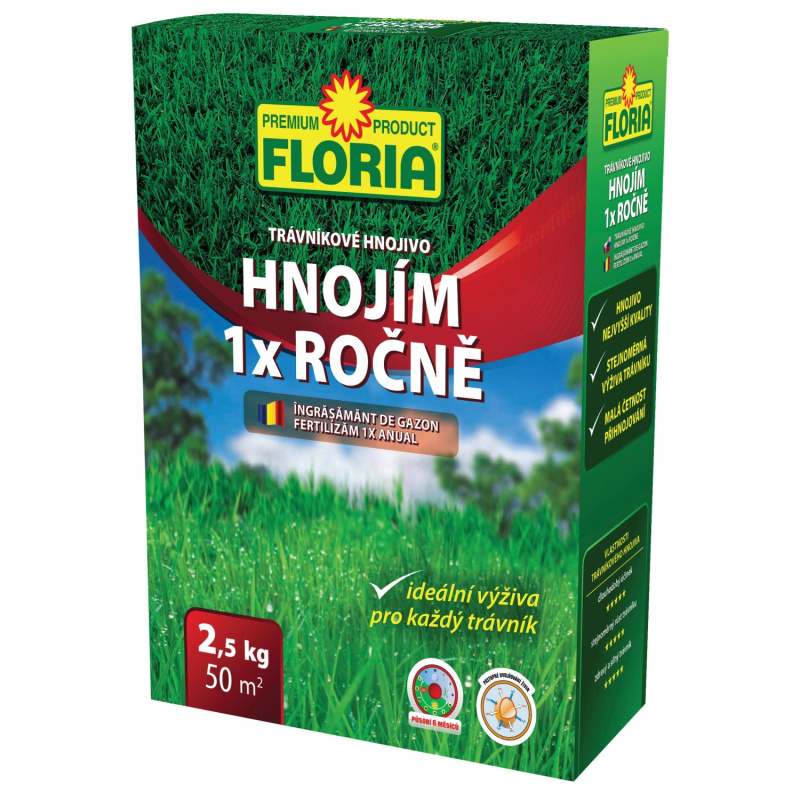 FLORIA Trávníkové hnojivo HNOJÍM 1x ROČNĚ 2,5 kg