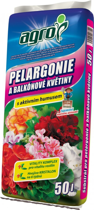 Agro Substrát pro muškáty a jiné balkónové rostliny 50 l