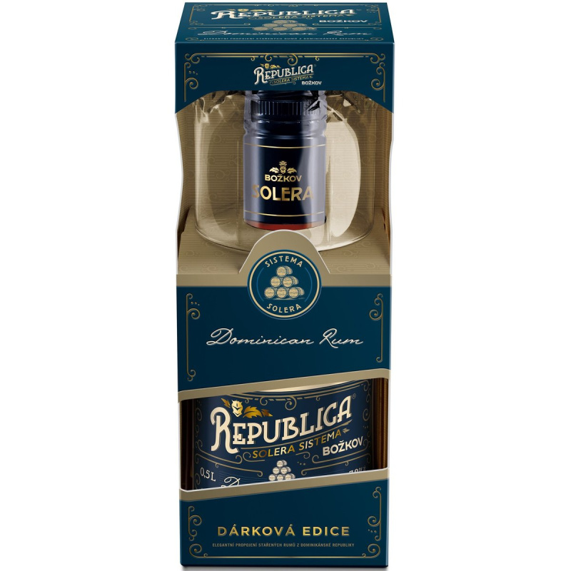 Božkov Republica Solera 38% obj. dárkové balení se sklenicí