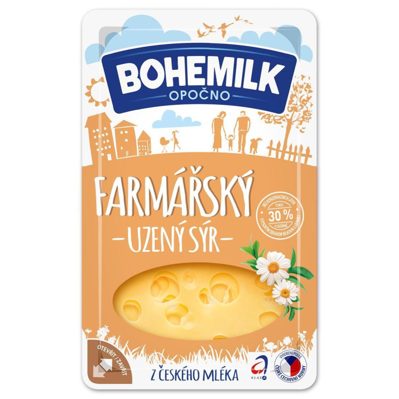 Bohemilk Farmářský sýr s oky uzený plátky